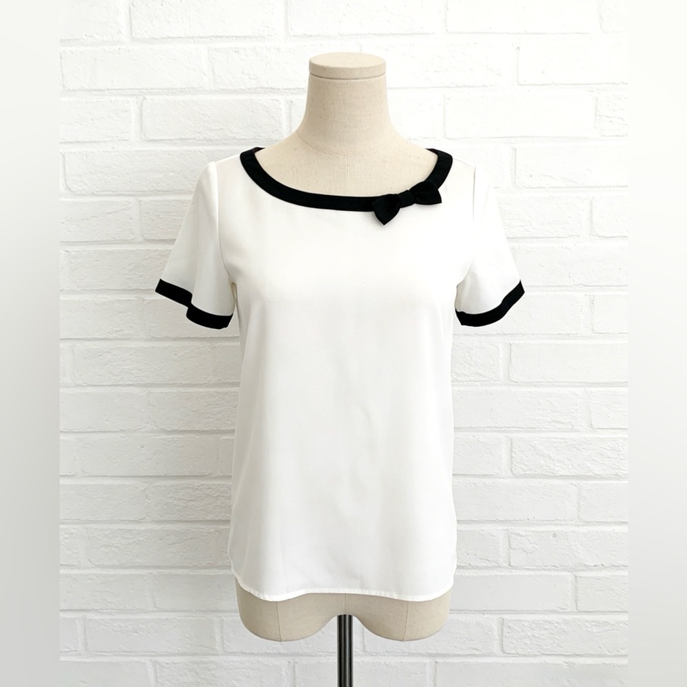 Chic by JACOB Women's White and Black Blouse Top with Bow Details